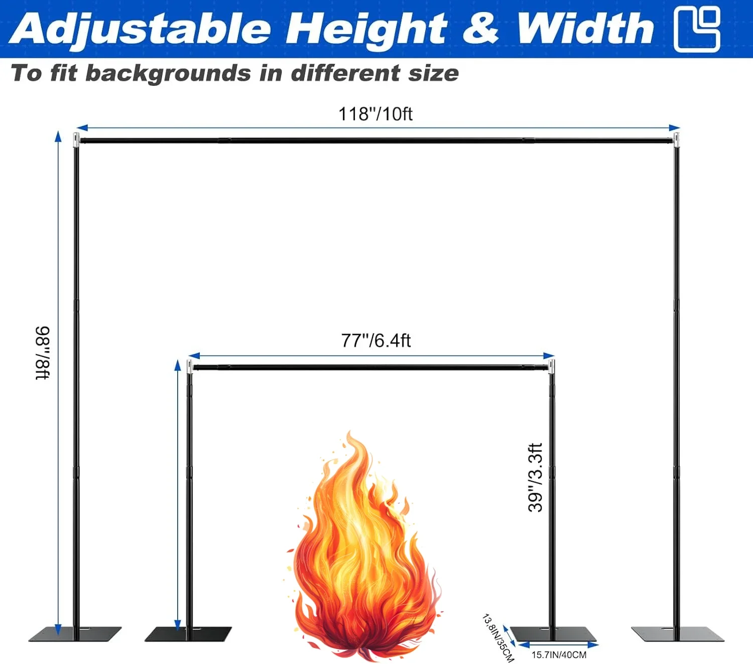 Pipe and Drape Backdrop Stand 8ftx10ft Adjustable Background Support System Heavy Duty Background Stand for Wedding Banquet
Pipe and Drape Backdrop Stand 8ftx10ft Adjustable Background Support System Heavy Duty Background Stand for Wedding Banquet