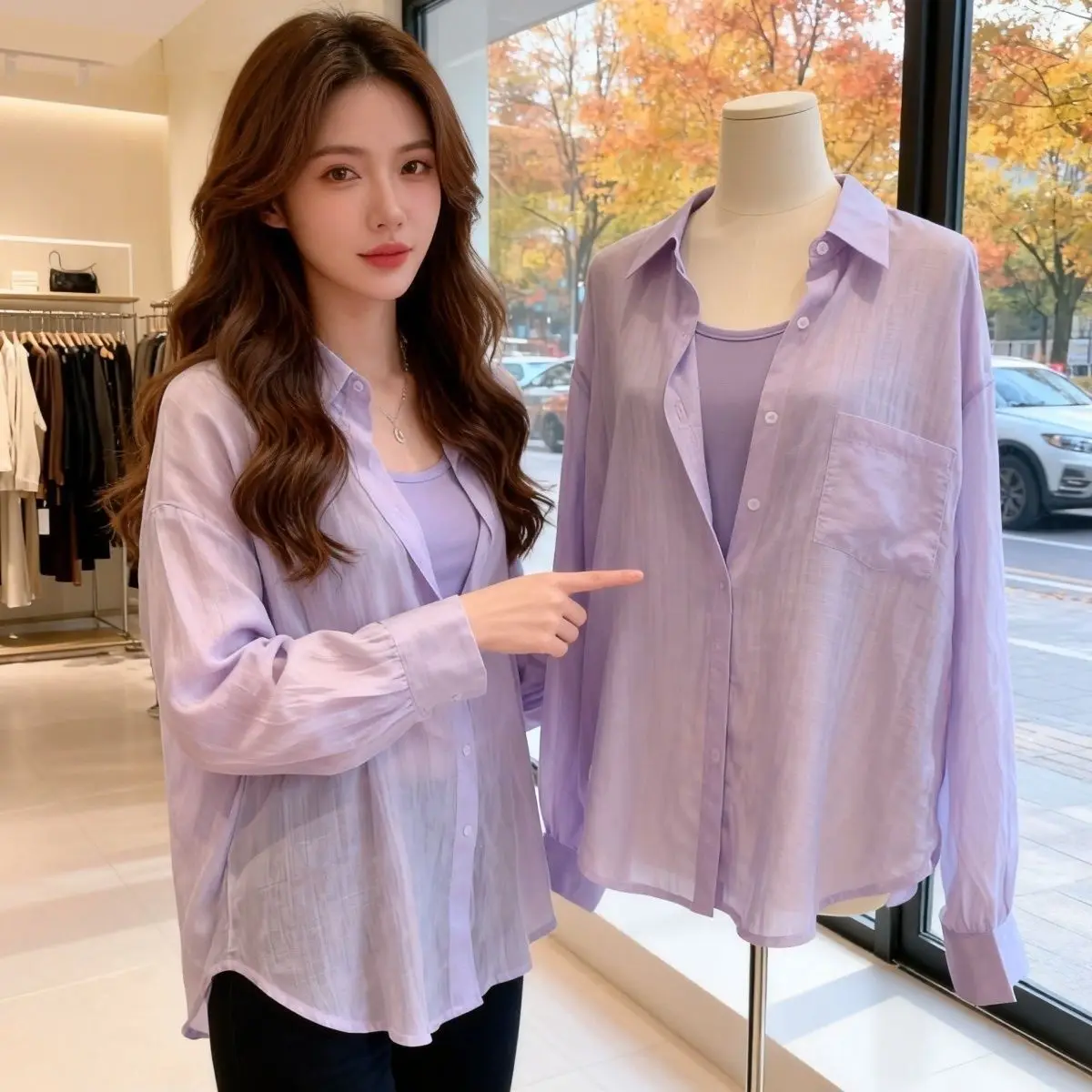 Elegant Purple Collar Sun Protection Shirt Women's Top Summer Chic Single Button Outerwear Open Cardigan Light Jacket
Elegant Purple Collar Sun Protection Shirt Women's Top Summer Chic Single Button Outerwear Open Cardigan Light Jacket