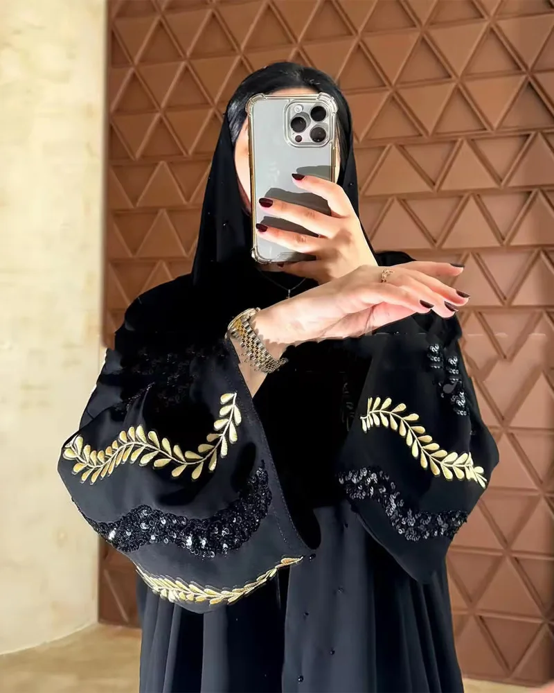2025 New Eid Abaya Designs Flower Sequin Embroidery Kimono Abaya Dresses Women Muslim Modest Abaya Islamic Clothing
2025 New Eid Abaya Designs Flower Sequin Embroidery Kimono Abaya Dresses Women Muslim Modest Abaya Islamic Clothing