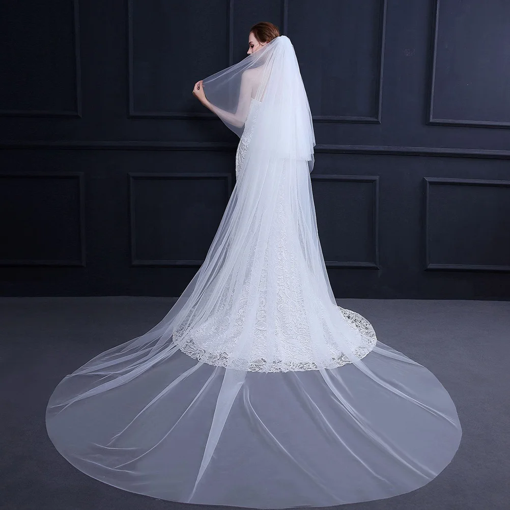 2 Tier Long Cathedral Wedding Veils Lace Edge Bridal Veil Comb Floor Length Veil for Bride Elegant Bridal Veils 
2 Tier Long Cathedral Wedding Veils Lace Edge Bridal Veil Comb Floor Length Veil for Bride Elegant Bridal Veils