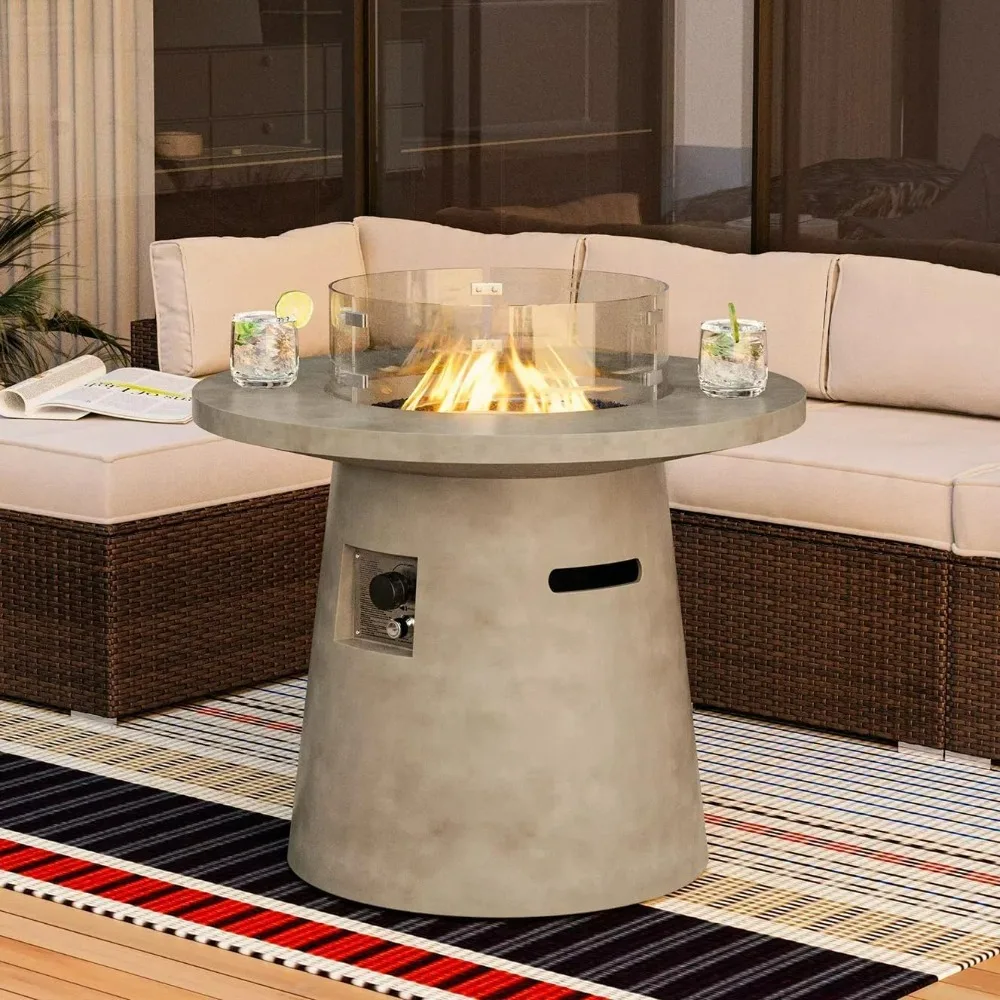 Outdoor Propane Fire Pit Table, 31.5" Round Concrete Gas Fire Table, 40,000 BTU Burner w Lava Rocks Wind Guard Tabletop
Outdoor Propane Fire Pit Table, 31.5" Round Concrete Gas Fire Table, 40,000 BTU Burner w Lava Rocks Wind Guard Tabletop