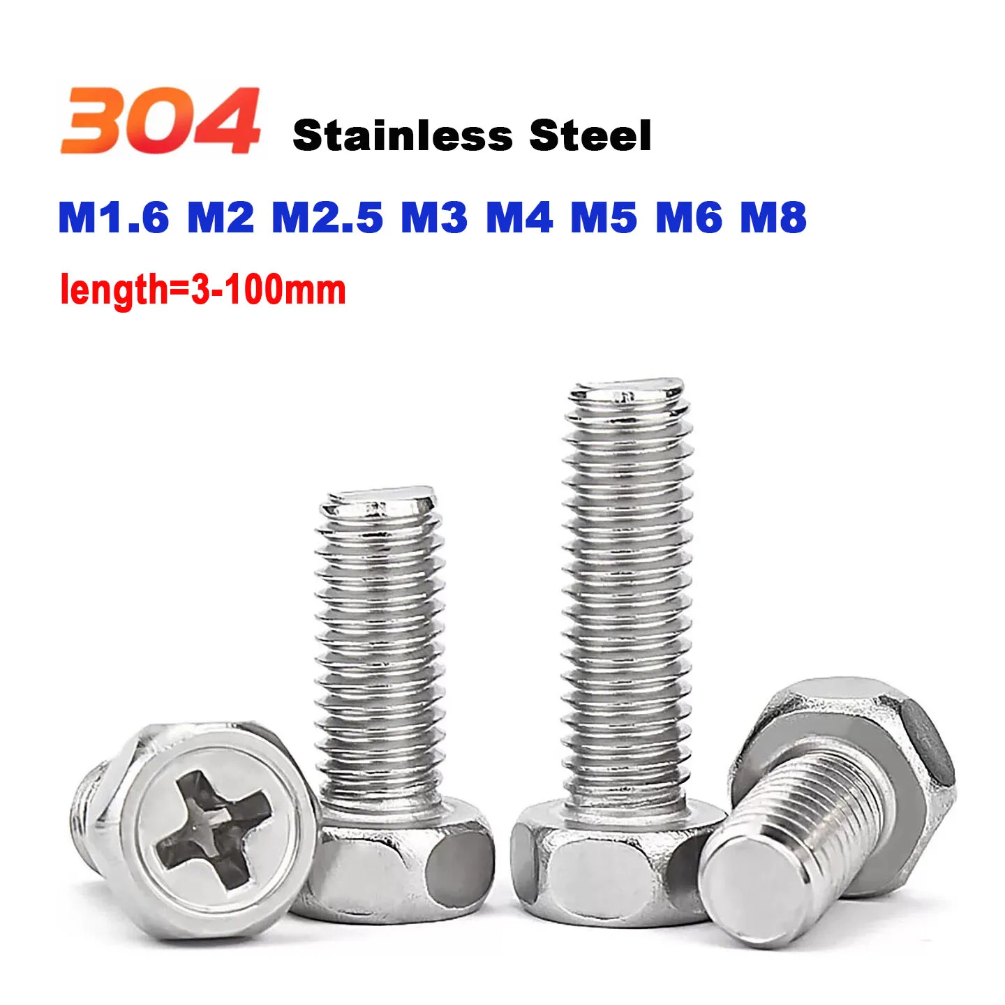 M1.6 M2 M2.5 M3 M4 M5 M6 M8 304 Stainless Steel Thin Hex Head Phillips Screws Bolts length=3-100mm
M1.6 M2 M2.5 M3 M4 M5 M6 M8 304 Stainless Steel Thin Hex Head Phillips Screws Bolts length=3-100mm