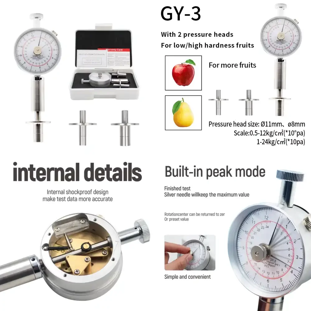 Portable Pointer Fruit Hardness Tester GY-3 Fruit Penetrometer for Apples Pears Grapes Oranges GY-1 GY-2 Fruit Sclerometer
Portable Pointer Fruit Hardness Tester GY-3 Fruit Penetrometer for Apples Pears Grapes Oranges GY-1 GY-2 Fruit Sclerometer