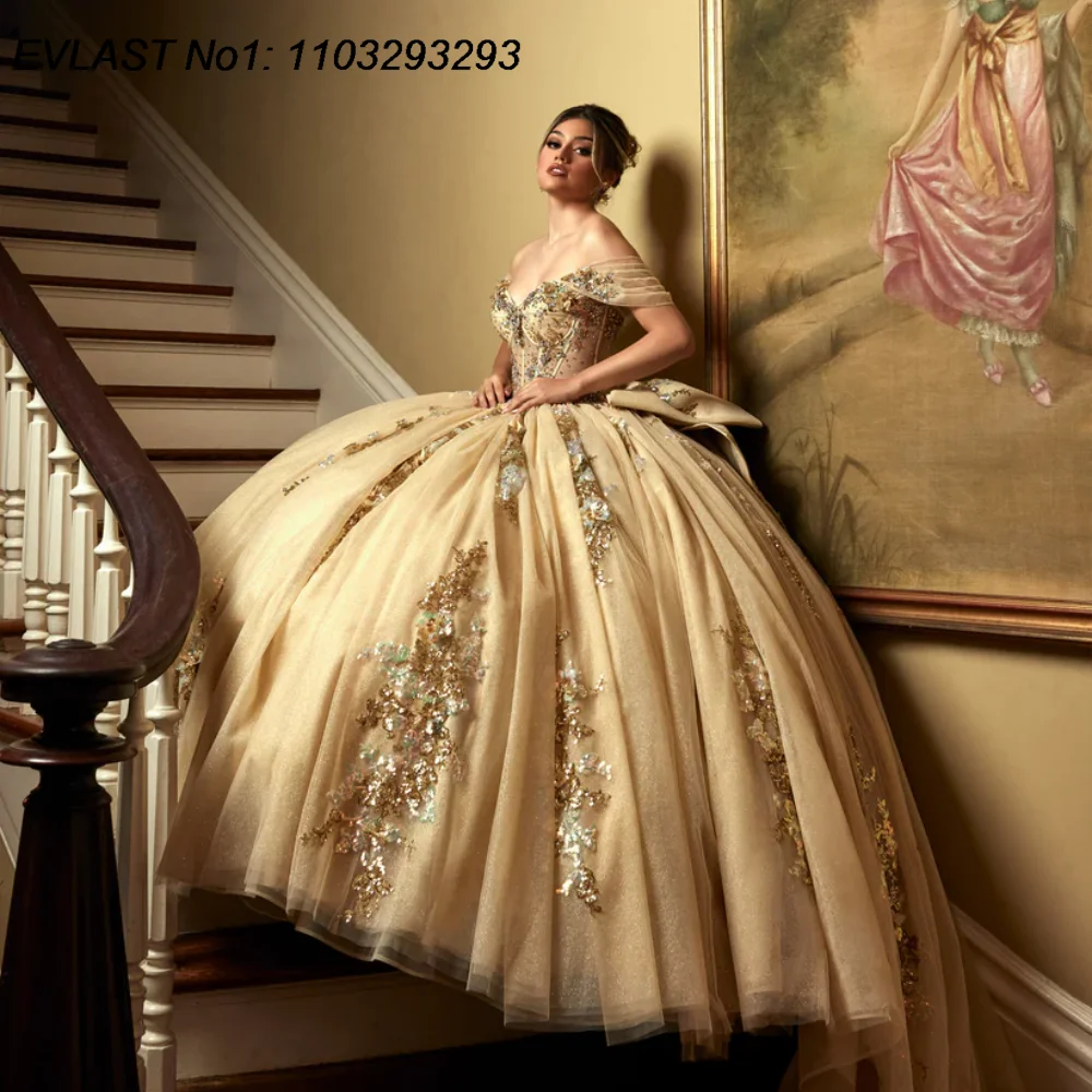 EVLAST Customized Glitter Champagne Quinceanera Dress Ball Gown Applique Beading Bow Corset Sweet 16 Vestido De 15 Anos E1Q273
EVLAST Customized Glitter Champagne Quinceanera Dress Ball Gown Applique Beading Bow Corset Sweet 16 Vestido De 15 Anos E1Q273
