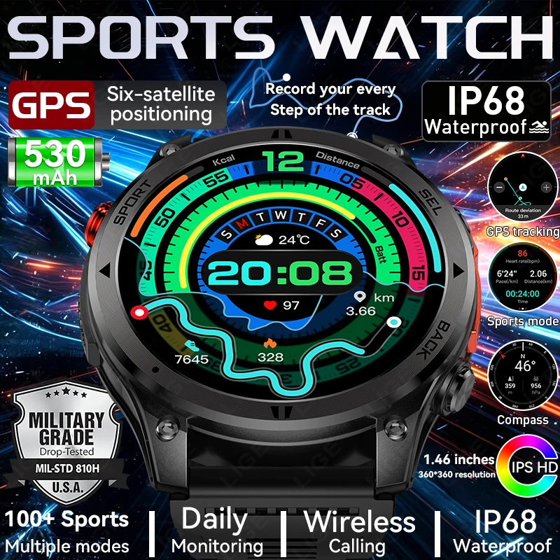 GPS Trajectory Navigation Outdoor Smart Watch 1.46" HD Screen 100+ Sports Modes IP68 Waterproof 530mAh Compass for Android iOS
GPS Trajectory Navigation Outdoor Smart Watch 1.46" HD Screen 100+ Sports Modes IP68 Waterproof 530mAh Compass for Android iOS