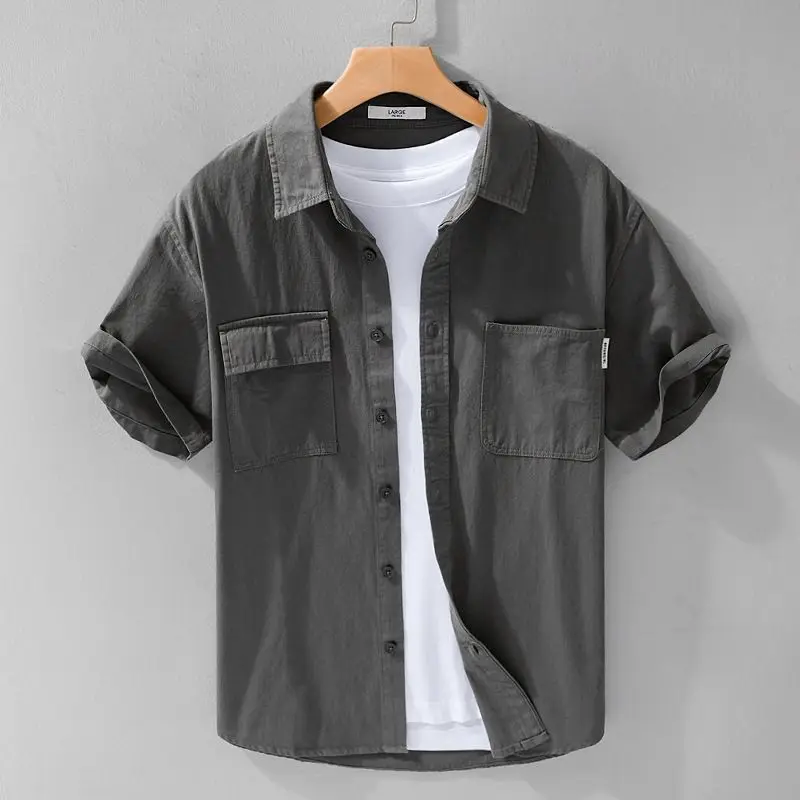 Summer New Turndown Collar All Match Men's Shirt Korean Cardigans Vintage Fashion Workwear Short Sleeved Top
Summer New Turndown Collar All Match Men's Shirt Korean Cardigans Vintage Fashion Workwear Short Sleeved Top