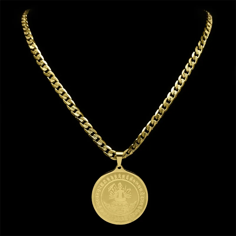 Eight Guardian Gods Thousands of Hands Avalokitesvara Bodhisattva Pendant Necklace Women Men Stainless Steel Gold Color Jewelry
Eight Guardian Gods Thousands of Hands Avalokitesvara Bodhisattva Pendant Necklace Women Men Stainless Steel Gold Color Jewelry