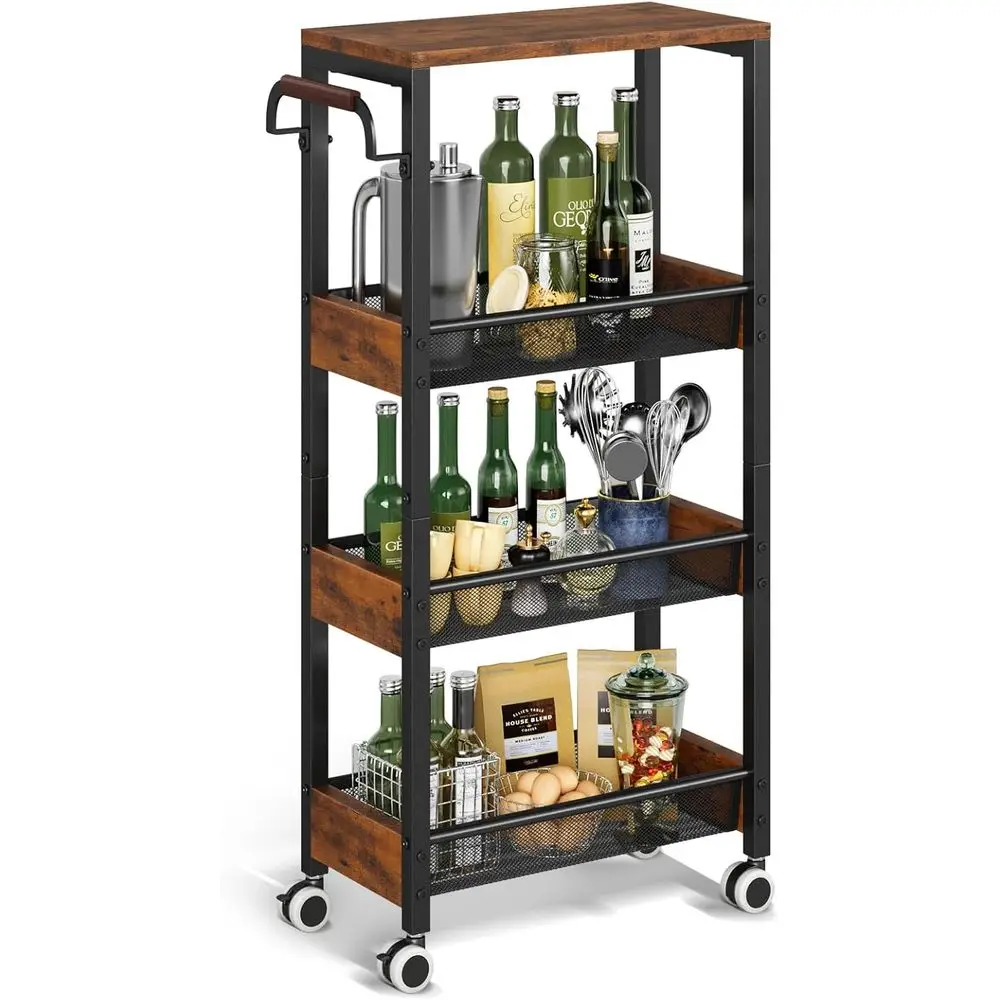 4 Tier Slim Rolling Cart with Wheels or Kitchen, Utility Narrow Storage Cart with Wood Top& Wood Handle or Small Space, Skinny M
4 Tier Slim Rolling Cart with Wheels or Kitchen, Utility Narrow Storage Cart with Wood Top& Wood Handle or Small Space, Skinny M
