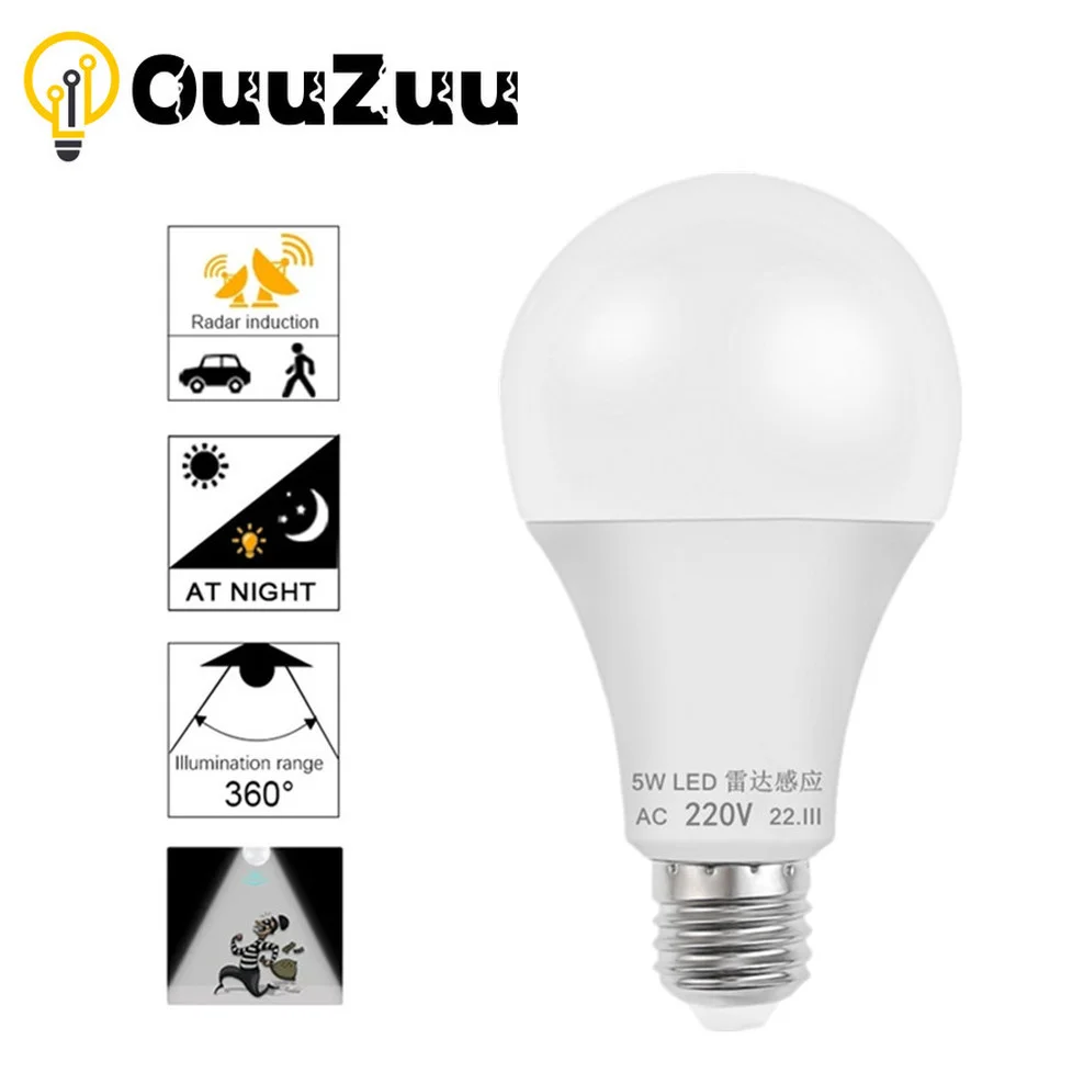 5W 7W 9W 12W Lampada LED E27 Radar Motion Sensor Light Bulb AC 220V Infrared Detection Smart Lamp Working in Night Darkness
5W 7W 9W 12W Lampada LED E27 Radar Motion Sensor Light Bulb AC 220V Infrared Detection Smart Lamp Working in Night Darkness