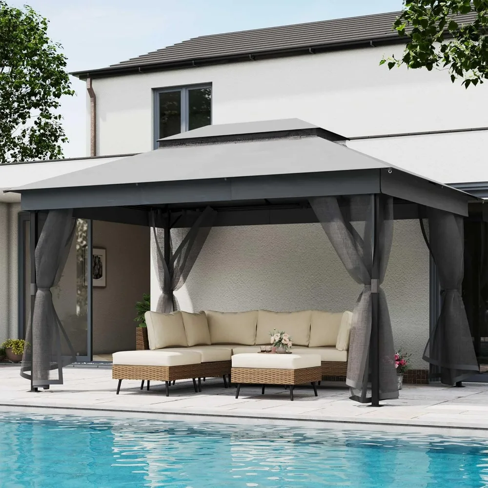 Waterproof Patio Gazebo with Mosquito Netting, Double Roof Pavilion Shelter for Backyard, Garden
Waterproof Patio Gazebo with Mosquito Netting, Double Roof Pavilion Shelter for Backyard, Garden