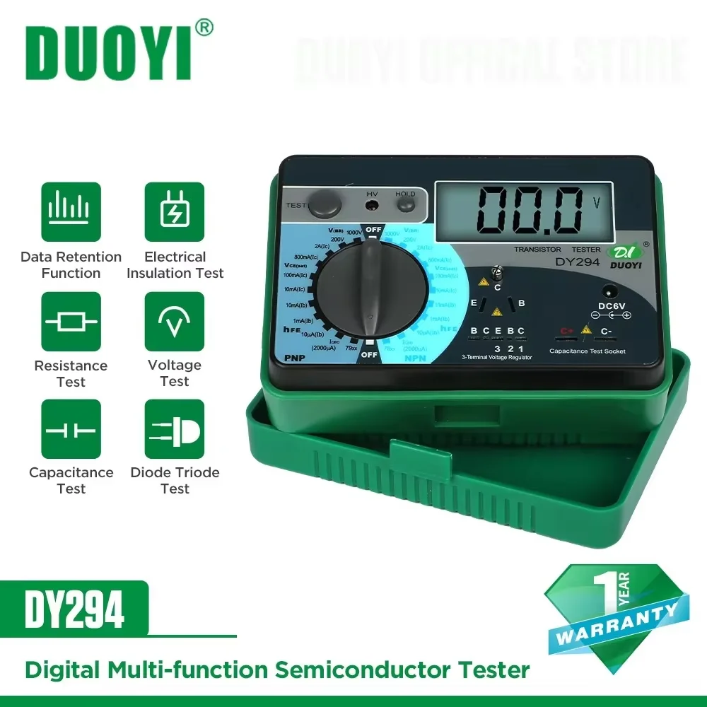 DUOYI DY294 Digital Multifunction Semiconductor Tester Transistor Diode Triode Capacitance FET SCR MOSFET
DUOYI DY294 Digital Multifunction Semiconductor Tester Transistor Diode Triode Capacitance FET SCR MOSFET