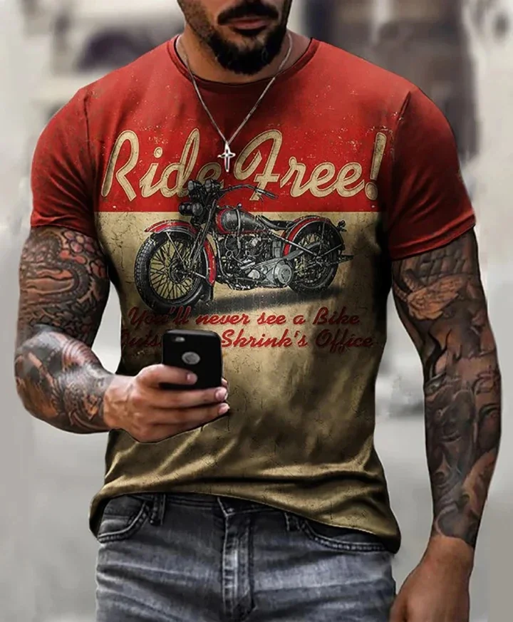 2023 Summer Men's Printed Casual Crew Neck Short Sleeve T-Shirt Fashion Motorcycle 3D Printed T Shirt
2023 Summer Men's Printed Casual Crew Neck Short Sleeve T-Shirt Fashion Motorcycle 3D Printed T Shirt