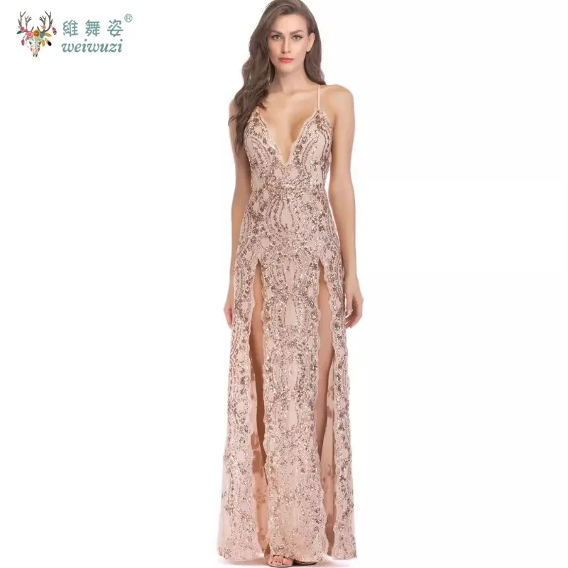 Sexy and Charming Slim Shoulder Strap Deep V-neck Mesh Sequin Embroidered Evening Gown Backless High Slit Ball Evening Gown
Sexy and Charming Slim Shoulder Strap Deep V-neck Mesh Sequin Embroidered Evening Gown Backless High Slit Ball Evening Gown