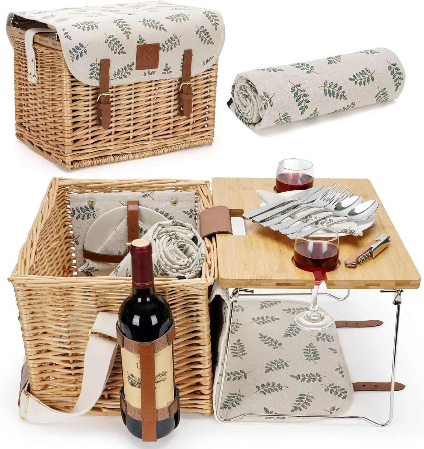 Picnic Basket with Table, Picnic Basket Set for 2, Willow Hamper with Wine Holder, Wicker Picnic Set with Blanket & Premium Tabl
Picnic Basket with Table, Picnic Basket Set for 2, Willow Hamper with Wine Holder, Wicker Picnic Set with Blanket & Premium Tabl