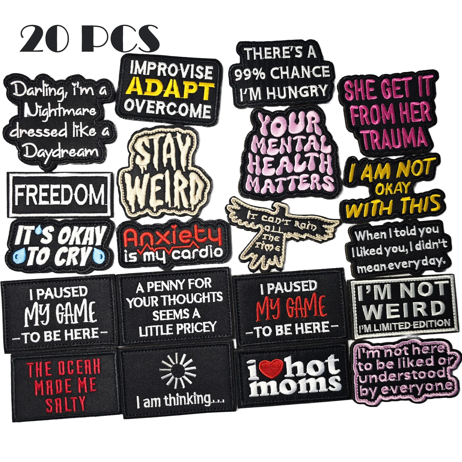 20pcs Hook Loop Morale Embroidered Tactical Patches, Embroidered Tactical Hook and Loop Patches for Hats, Backpacks, Clothes, Ve
20pcs Hook Loop Morale Embroidered Tactical Patches, Embroidered Tactical Hook and Loop Patches for Hats, Backpacks, Clothes, Ve