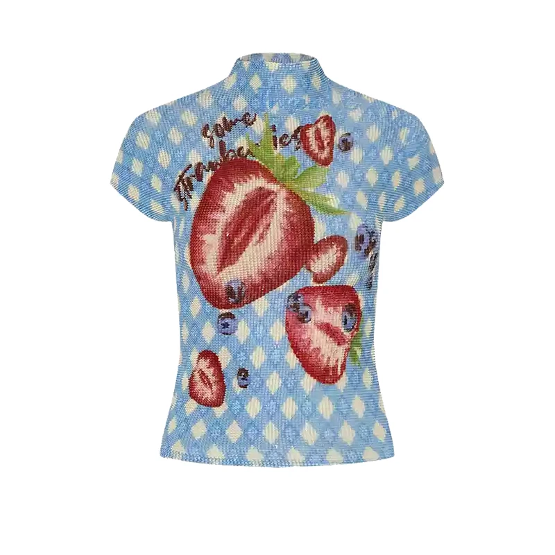 Sweet and cool blue plaid strawberry print pleated shirt women's summer slim-fit semi-turtleneck short-sleeved top
Sweet and cool blue plaid strawberry print pleated shirt women's summer slim-fit semi-turtleneck short-sleeved top