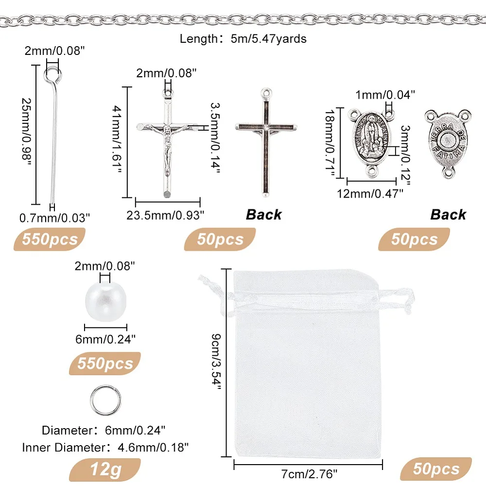 DIY Rosary Bracelet Necklace Making Kit Including Acrylic Pearl Beads Iron Cable Chains
DIY Rosary Bracelet Necklace Making Kit Including Acrylic Pearl Beads Iron Cable Chains