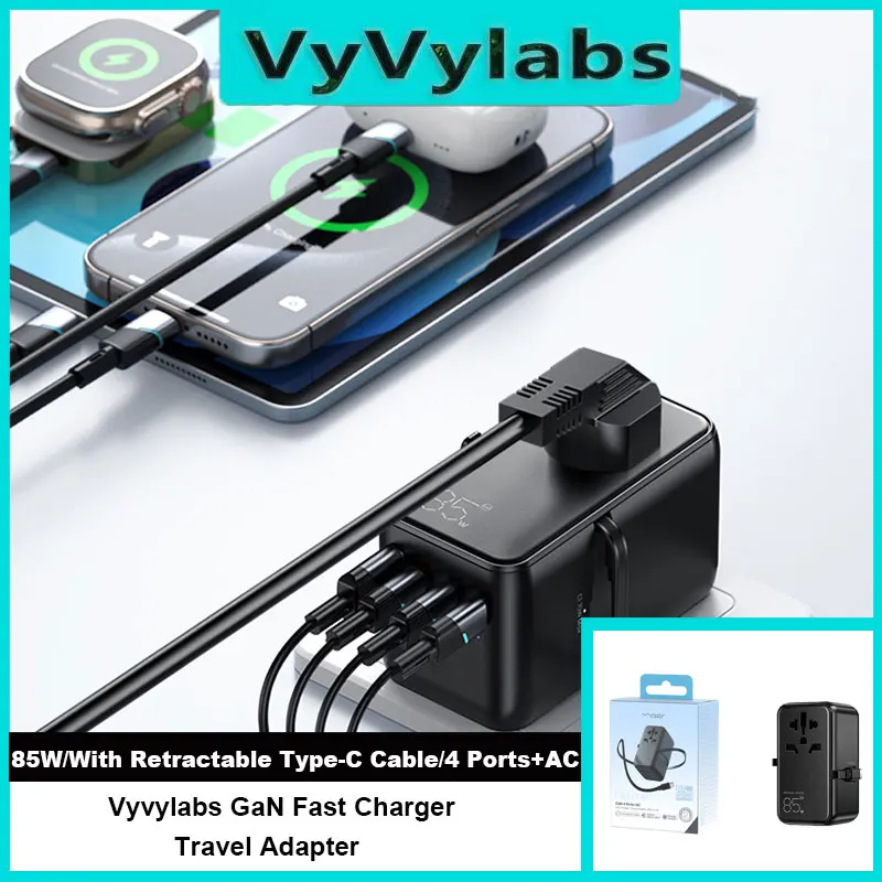 Vyvylabs 85W Fast Charger A+3C 4 Ports Desktop Charger Built-in Retractable Type-C Cable Travel Universal Charging For Tablets
Vyvylabs 85W Fast Charger A+3C 4 Ports Desktop Charger Built-in Retractable Type-C Cable Travel Universal Charging For Tablets