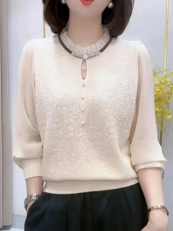 Ele Long Sve Lace Splicing Base irt for Women Autumn Season Commute Sle Soft Viscose Polyester Knitted Top
Ele Long Sve Lace Splicing Base irt for Women Autumn Season Commute Sle Soft Viscose Polyester Knitted Top