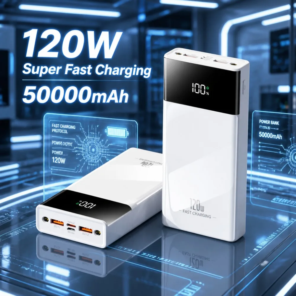 120W Super Fast Charging Power Bank, 50000mAh Large Capacity, Digital Display, Portable Universal Charger for iPhone Samsung
120W Super Fast Charging Power Bank, 50000mAh Large Capacity, Digital Display, Portable Universal Charger for iPhone Samsung