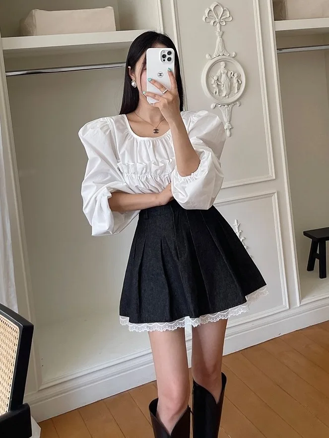 Gentle Sweet Ear Side Women's Korean Sle Pleated Waist Bubble Sve round Ne irt Small Size Bubble Sve Blouse
Gentle Sweet Ear Side Women's Korean Sle Pleated Waist Bubble Sve round Ne irt Small Size Bubble Sve Blouse