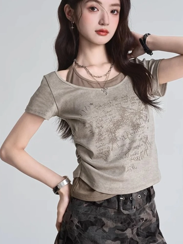 American Vintage Y2k T Shirts Fake Two Piece Patchwork Halter Short Sleeve Crop Tops Summer Female Slim All Match Women Clothing
American Vintage Y2k T Shirts Fake Two Piece Patchwork Halter Short Sleeve Crop Tops Summer Female Slim All Match Women Clothing