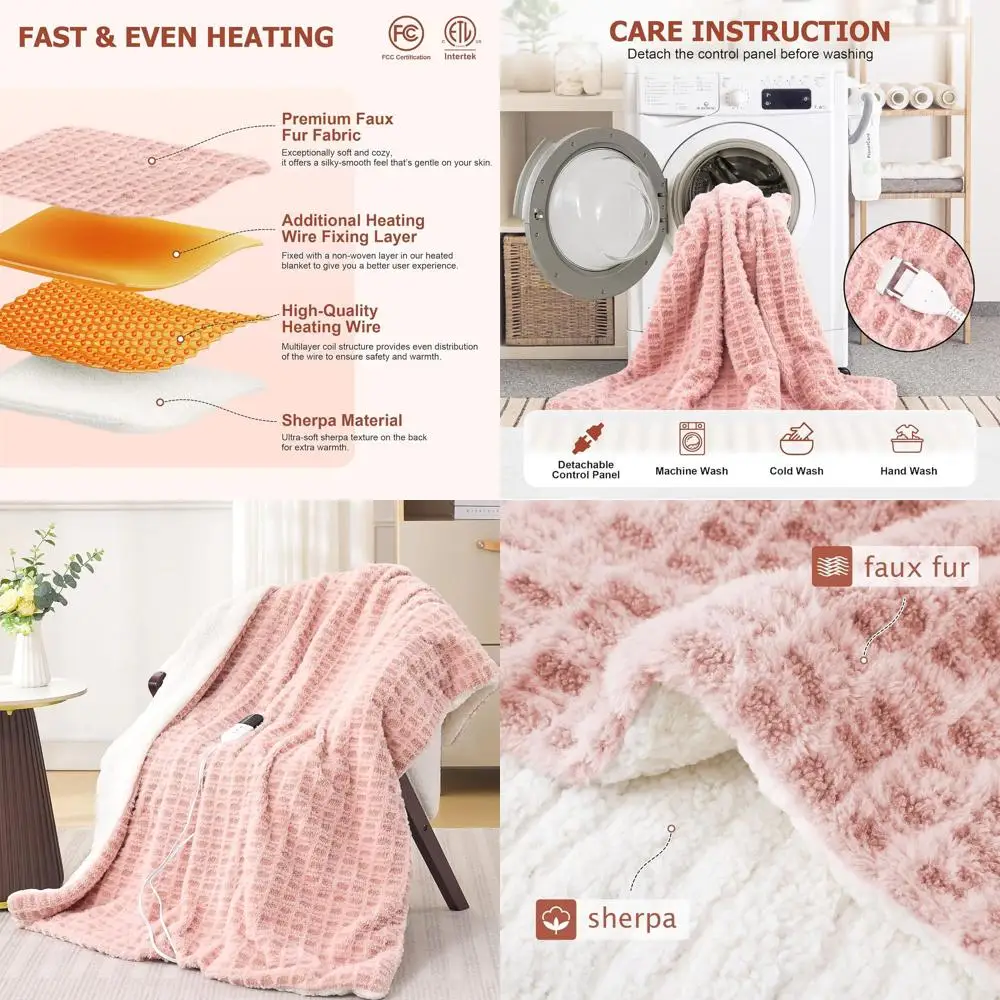 Pink 62x84 Electric Throw Blanket with 6 Heat Levels, 10 Timers, Soft Faux Fur & Sherpa, Machine Washable, Perfect Gift
Pink 62x84 Electric Throw Blanket with 6 Heat Levels, 10 Timers, Soft Faux Fur & Sherpa, Machine Washable, Perfect Gift