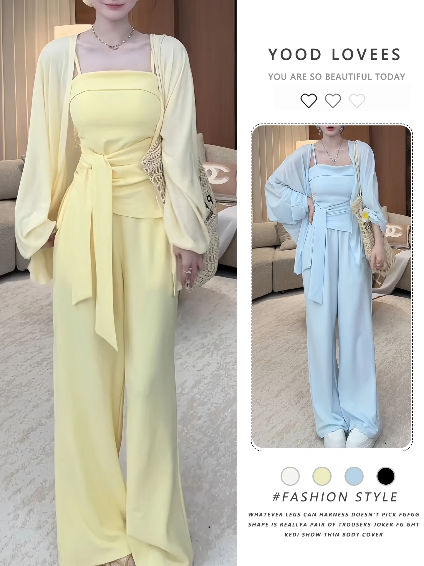 Elegant Summer Casual Set Women's Wide Leg Pants Wrap Top Sun Protection Cardigan Three Piece Set High Waist Trousers
Elegant Summer Casual Set Women's Wide Leg Pants Wrap Top Sun Protection Cardigan Three Piece Set High Waist Trousers
