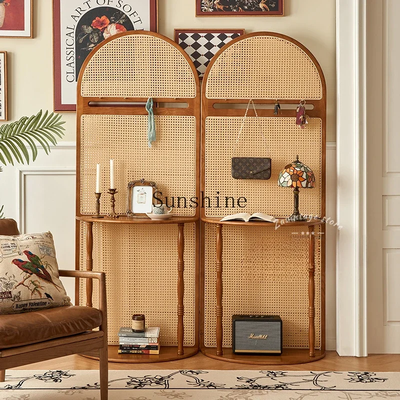 French retro solid wood rattan screen living room entry door block modern simple shelf
French retro solid wood rattan screen living room entry door block modern simple shelf