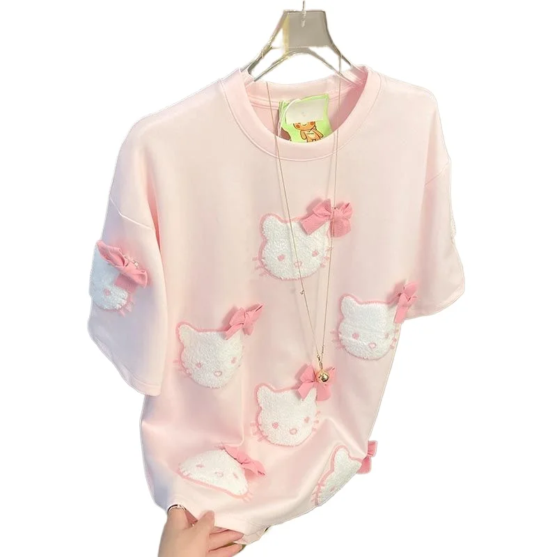 New Hello kitty large size cartoon bow embroidered short-sleeved T-shirt men and women loose couple casual cute kawaii top gift
New Hello kitty large size cartoon bow embroidered short-sleeved T-shirt men and women loose couple casual cute kawaii top gift