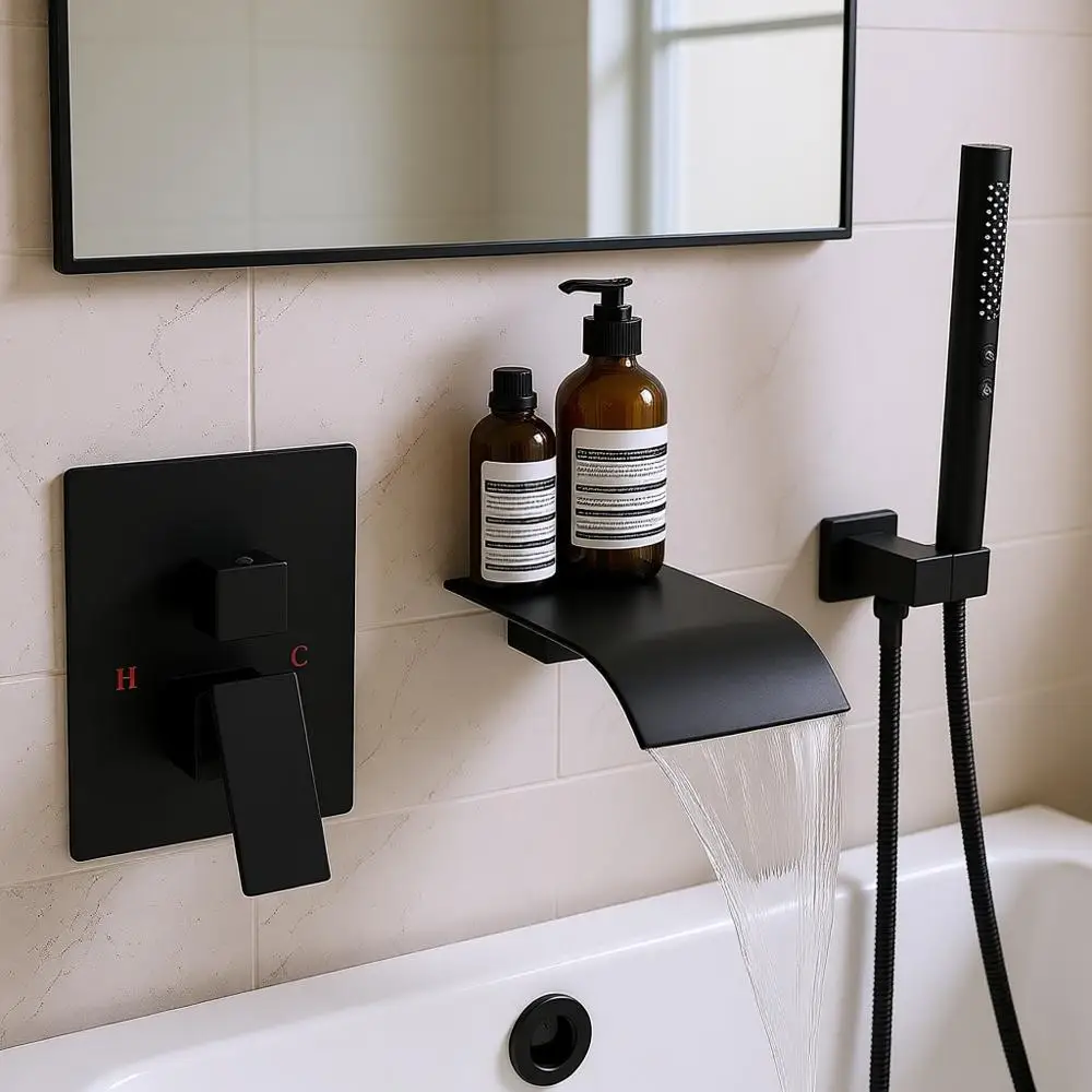 Matte Black Solid Brass Single Handle Shower Faucet Set with Wall Mount Bathtub Mixer and 2-in-1 Handheld Sprayer for Modern Bat
Matte Black Solid Brass Single Handle Shower Faucet Set with Wall Mount Bathtub Mixer and 2-in-1 Handheld Sprayer for Modern Bat