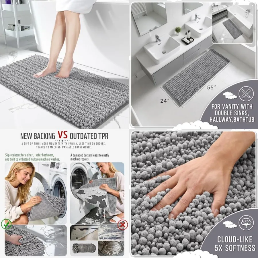 Bathroom Runner Rug 55x24 Inch - Extra Long Non Slip Chenille Bath Mat, Soft Absorbent, Machine Washable Shaggy Hallway Carpet
Bathroom Runner Rug 55x24 Inch - Extra Long Non Slip Chenille Bath Mat, Soft Absorbent, Machine Washable Shaggy Hallway Carpet