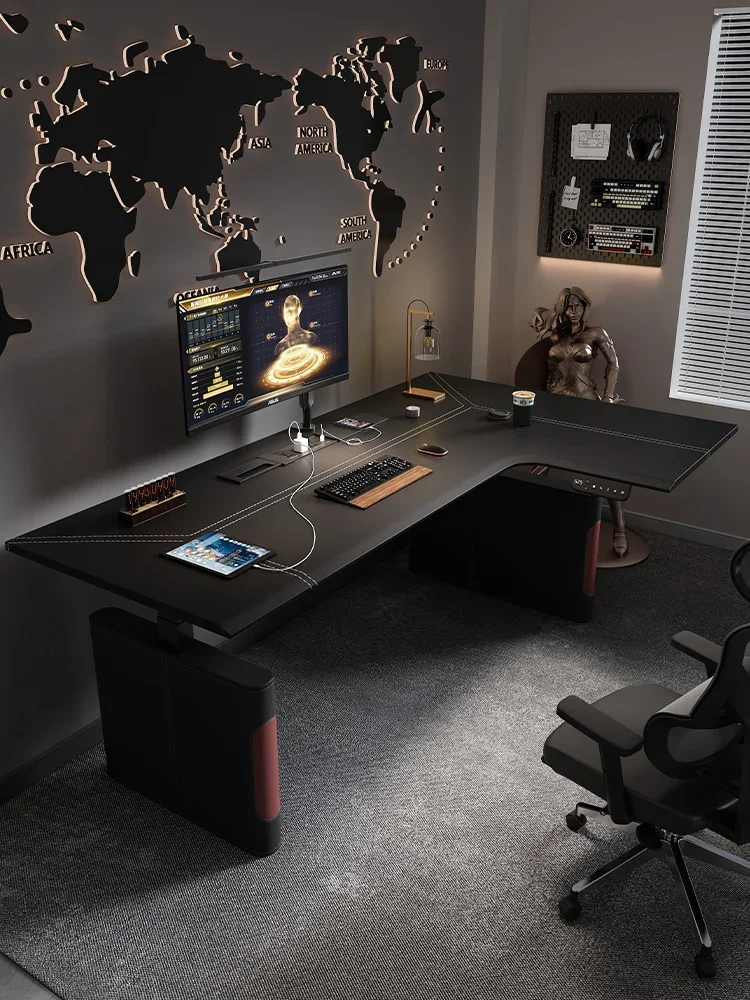 Electric lifting saddle leather corner workbench, office desk, home solid wood computer desk
Electric lifting saddle leather corner workbench, office desk, home solid wood computer desk