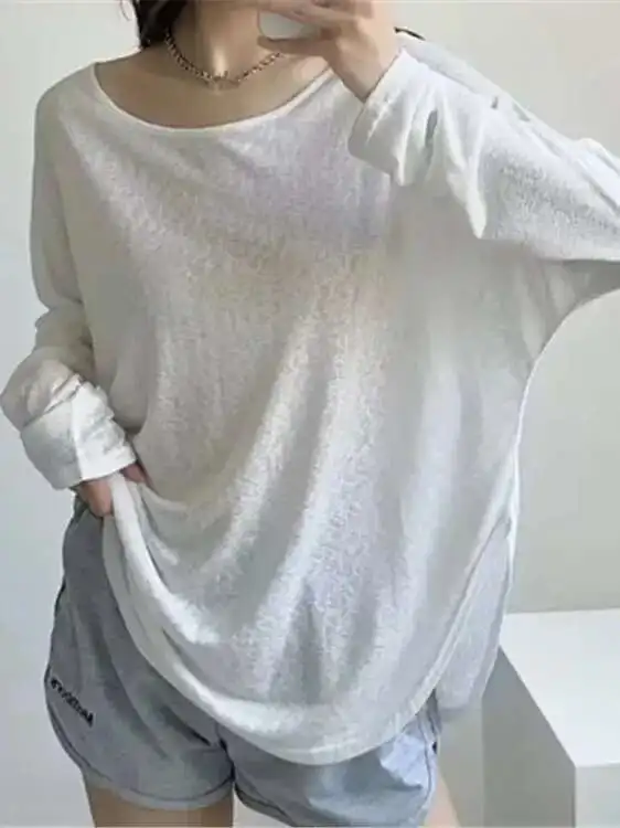Lazy Casual Thin Style Sun Protection Long Sleeved T-shirt Women's 2024 Summer New Niche Loose Slimming Round Neck Top CJ5X
Lazy Casual Thin Style Sun Protection Long Sleeved T-shirt Women's 2024 Summer New Niche Loose Slimming Round Neck Top CJ5X