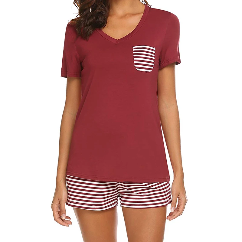 Полосатые пижамы из модала с V-образным вырезом и карманами с буквенным принтом, домашняя одежда, пижамный комплект с короткими рукавами и шортами
Полосатые пижамы из модала с V-образным вырезом и карманами с буквенным принтом, домашняя одежда, пижамный комплект с короткими рукавами и шортами