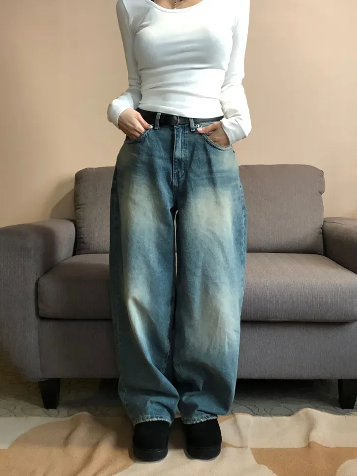 High Waist Faded Washed Casual Denim Jeans Women's Vintage Straight Leg Wide Leg Pocket Floor Length Trousers
High Waist Faded Washed Casual Denim Jeans Women's Vintage Straight Leg Wide Leg Pocket Floor Length Trousers