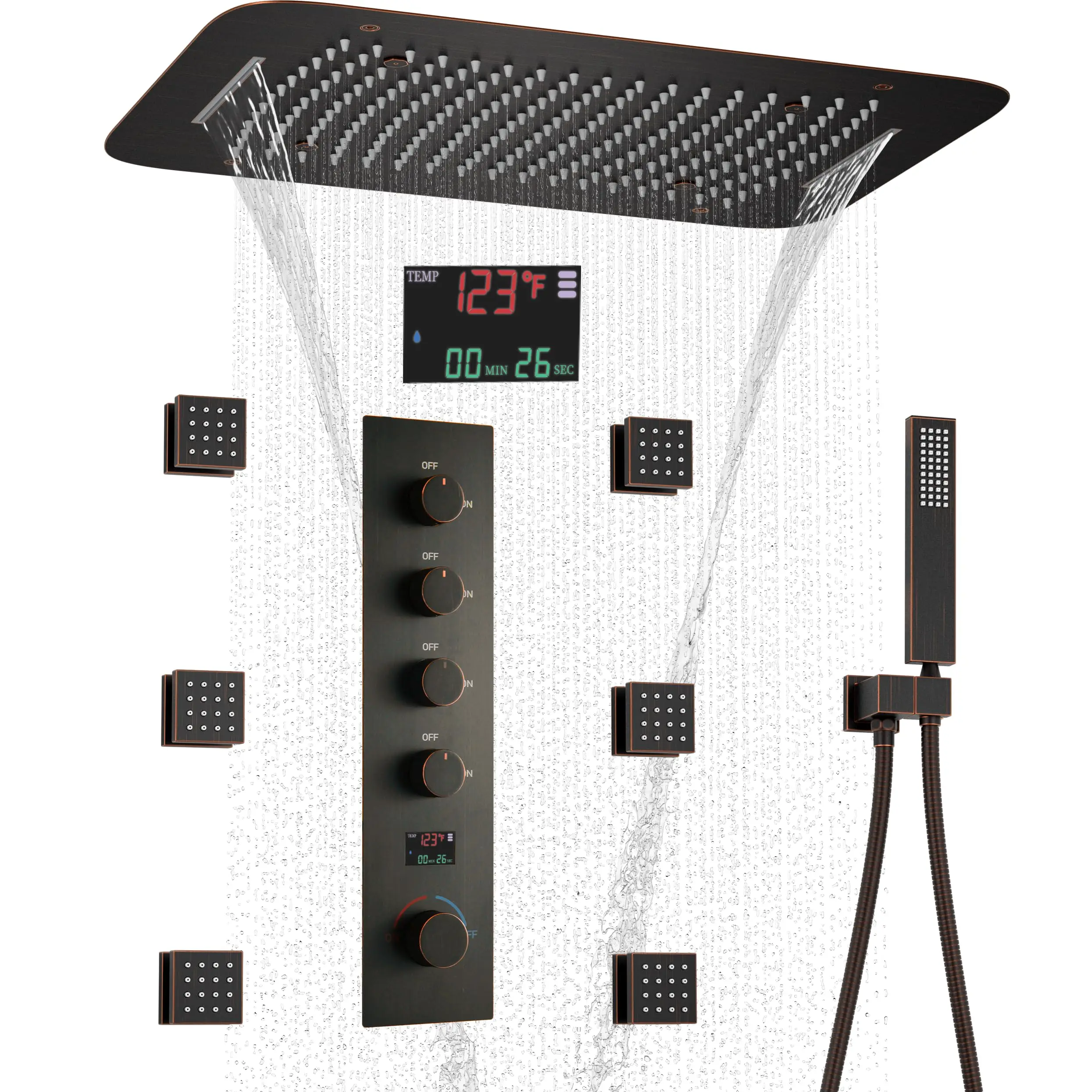 Потолочная душевая система с двумя режимами, матовая черная, 16*24 дюйма, с дисплеем температуры, комплект для душа
Потолочная душевая система с двумя режимами, матовая черная, 16*24 дюйма, с дисплеем температуры, комплект для душа