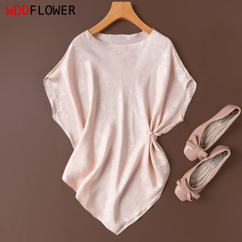 100 Mulberry Silk Pink Jacquard Silk Loose Type Short Sleeve Triangle Women Shirt T-shirt Top Blouse Pullover Summer M1671
100 Mulberry Silk Pink Jacquard Silk Loose Type Short Sleeve Triangle Women Shirt T-shirt Top Blouse Pullover Summer M1671