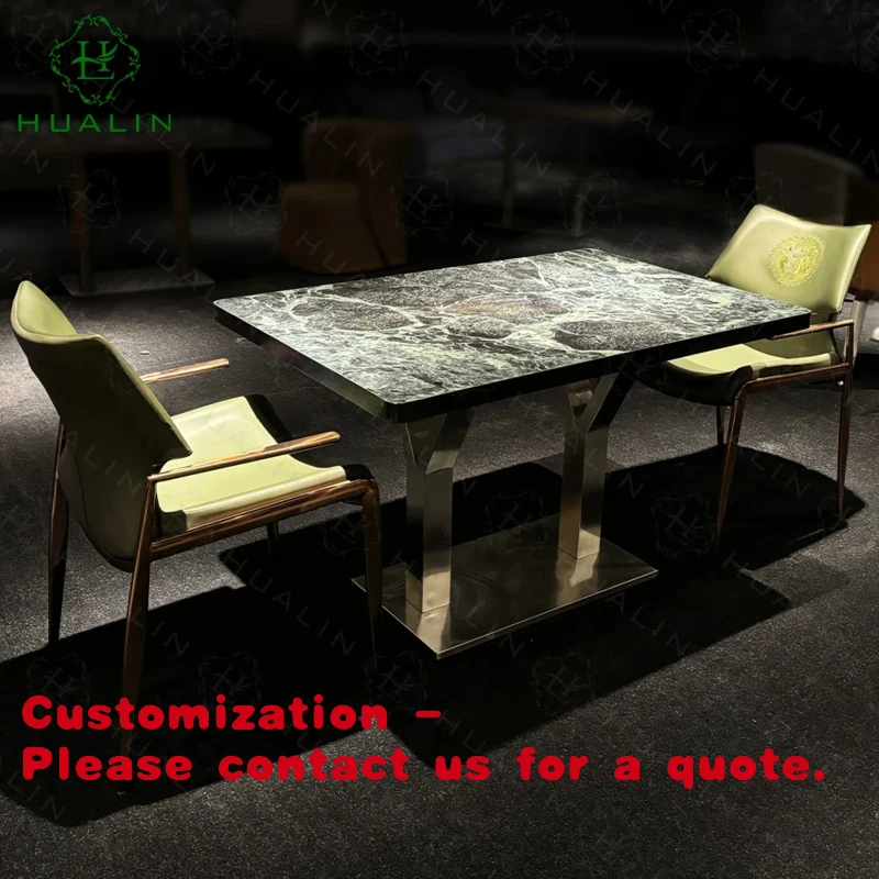custom.HUALIN Modern Style Restaurant Hotel Cafe Commercial Sintered Stone Stainless Steel Dining Table and Chairs
custom.HUALIN Modern Style Restaurant Hotel Cafe Commercial Sintered Stone Stainless Steel Dining Table and Chairs