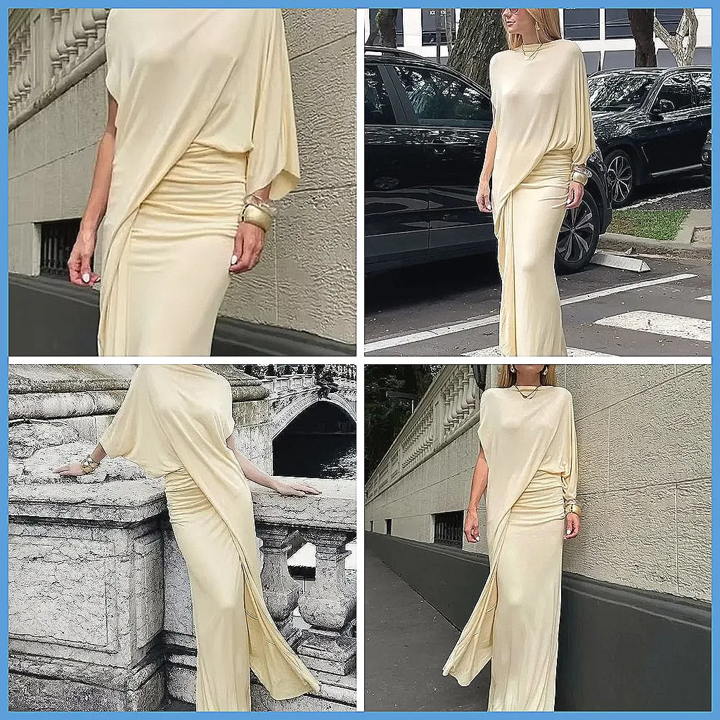 Elegant Pleated Maxi Dress for Women, Waist-Cinching Irregular Sleeve Evening Party Gown
Elegant Pleated Maxi Dress for Women, Waist-Cinching Irregular Sleeve Evening Party Gown