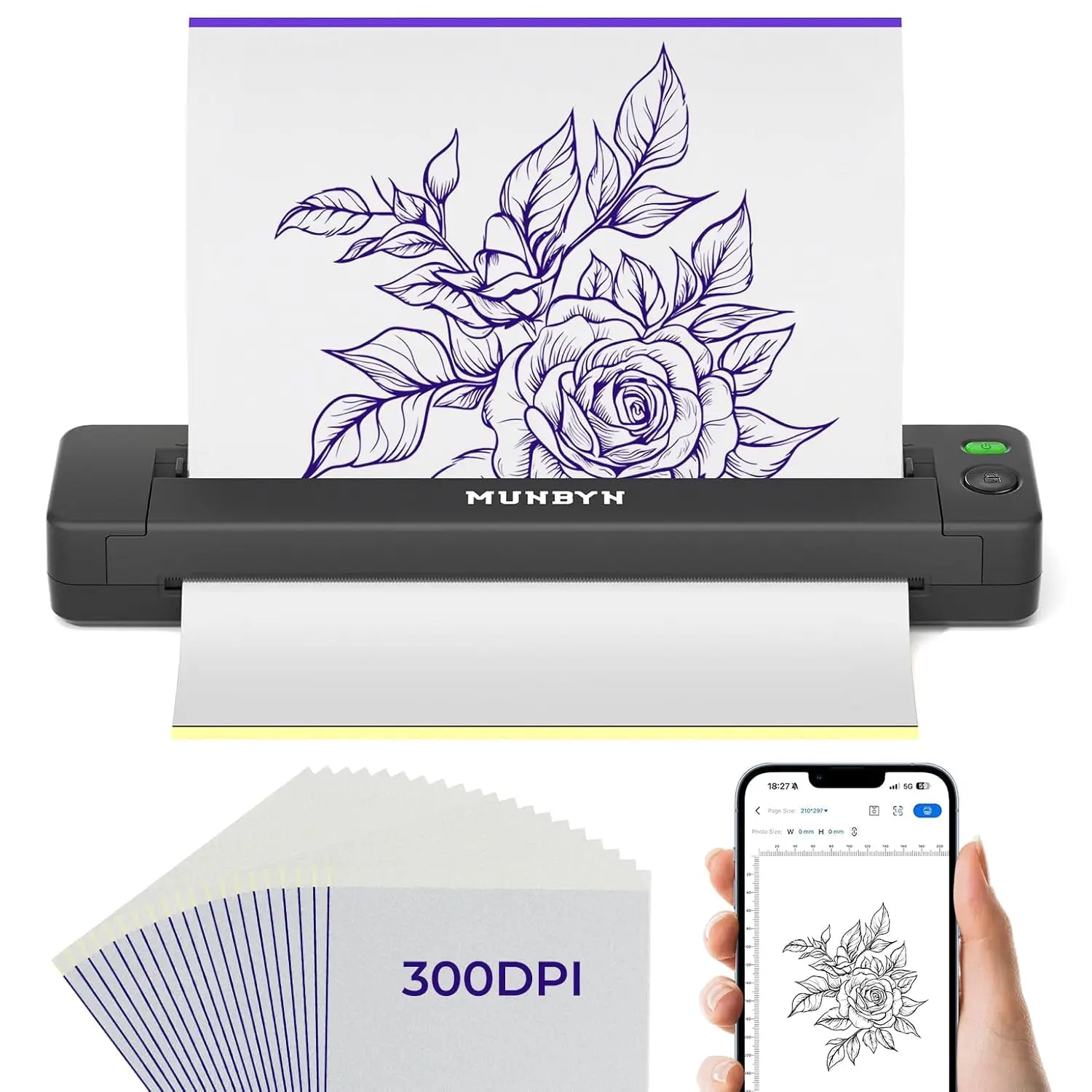 300DPI Wireless Thermal Tattoo Stencil Printer with 20 Transfer Papers for Smartphone & PC
300DPI Wireless Thermal Tattoo Stencil Printer with 20 Transfer Papers for Smartphone & PC