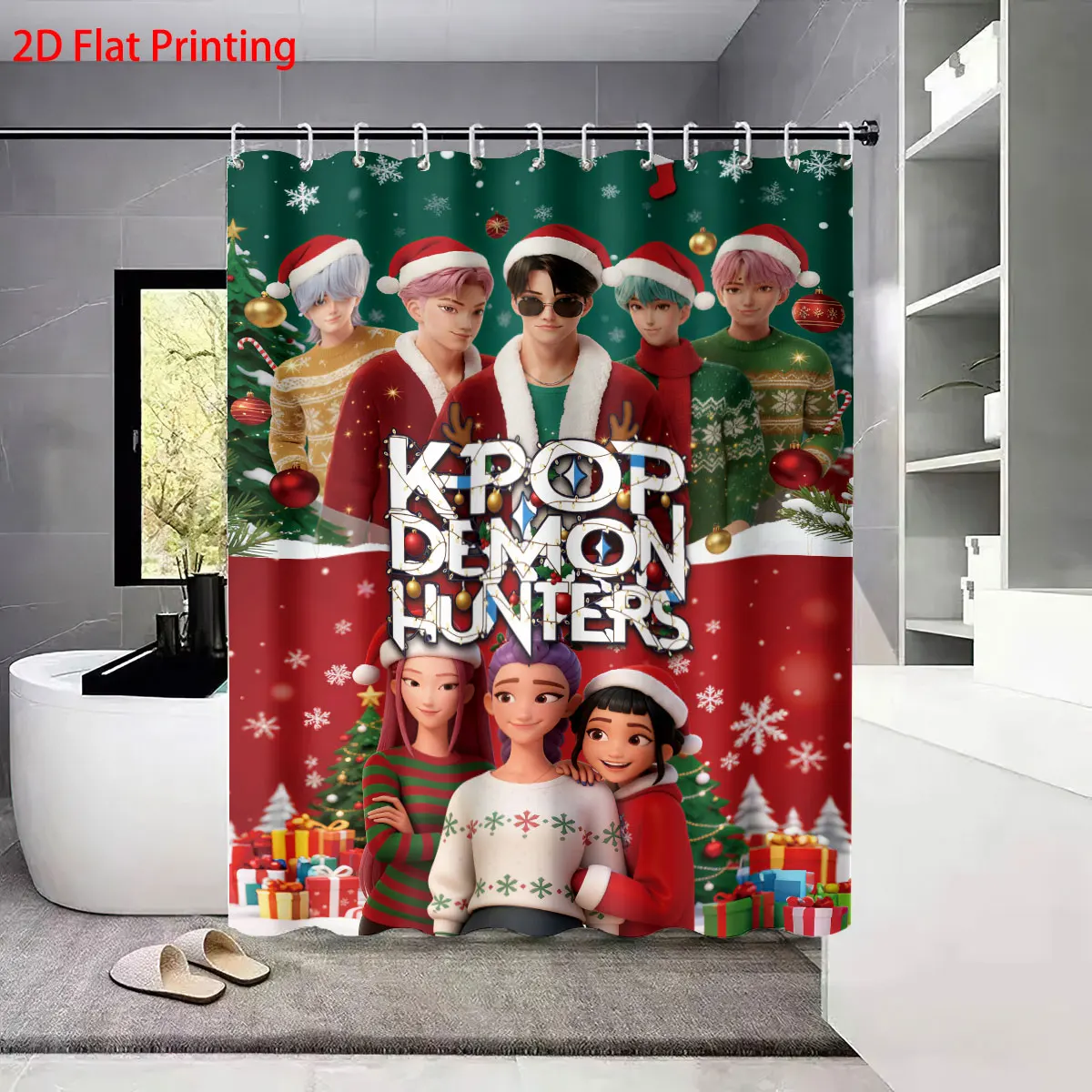 4pcs Christmas K-Pop Demon Hunters printed bathroom set, 180x180 waterproof shower curtain, floor mat, U-shaped mat
4pcs Christmas K-Pop Demon Hunters printed bathroom set, 180x180 waterproof shower curtain, floor mat, U-shaped mat