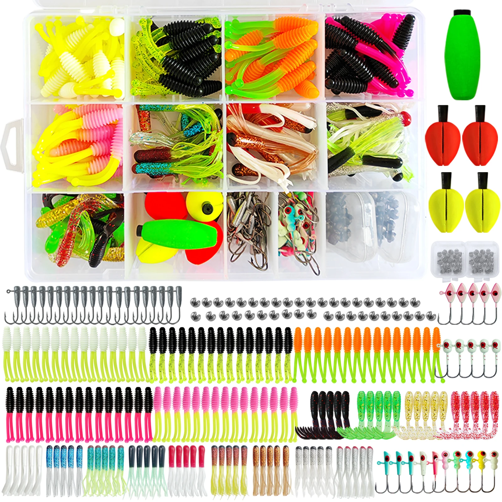 228pcs/Lot Soft Lures Kit,Fishing Tackle Box,Double-tail Worm Lures,Jig Head Hooks Floats Buoy Sinkers Octopus Soft Grub Baits
228pcs/Lot Soft Lures Kit,Fishing Tackle Box,Double-tail Worm Lures,Jig Head Hooks Floats Buoy Sinkers Octopus Soft Grub Baits