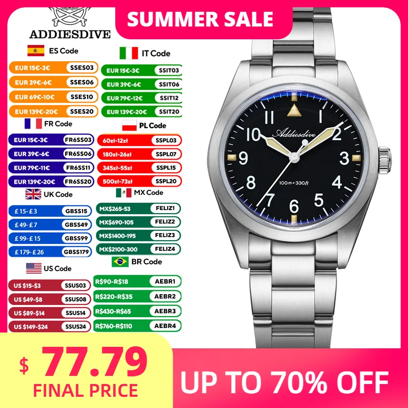 ADDIESDIVE Titanium Military Watch Japan Quartz VH31 Lightweight 36mm Luxury Wrist Watch 100M Water Resistant BGW9 C3 Lume
ADDIESDIVE Titanium Military Watch Japan Quartz VH31 Lightweight 36mm Luxury Wrist Watch 100M Water Resistant BGW9 C3 Lume
