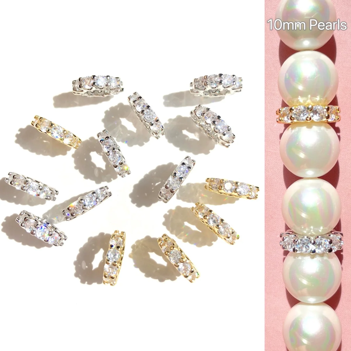 20pcs 10.5mm Zirconia Pave Rondelle Wheel Gold-Plated Spacers Beads for Bracelet Necklaces Earring Jewelry DIY Making Components
20pcs 10.5mm Zirconia Pave Rondelle Wheel Gold-Plated Spacers Beads for Bracelet Necklaces Earring Jewelry DIY Making Components