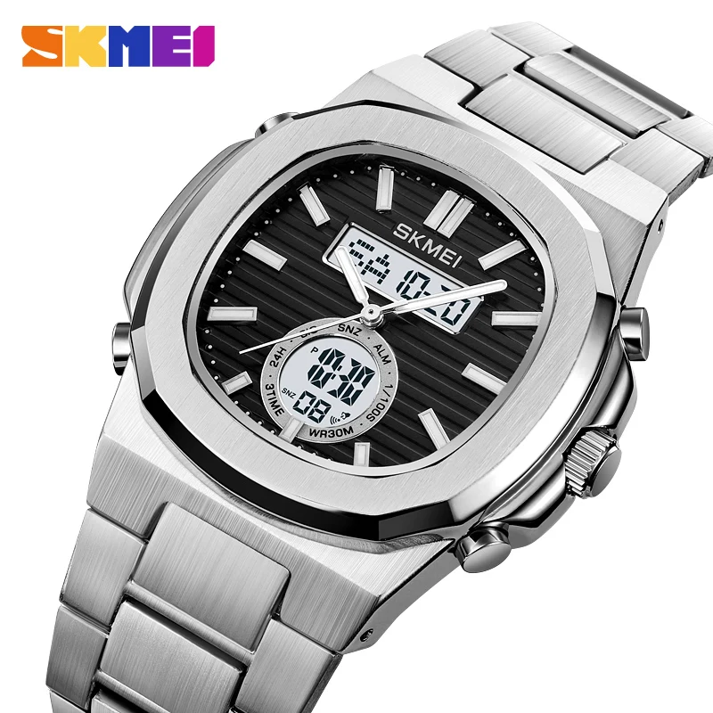 SKMEI 2279 Waterproof 3-Time Night Light Electronic Watch Men's Sports Watch Fashion Business Dual Display Watch Steel Belt
SKMEI 2279 Waterproof 3-Time Night Light Electronic Watch Men's Sports Watch Fashion Business Dual Display Watch Steel Belt