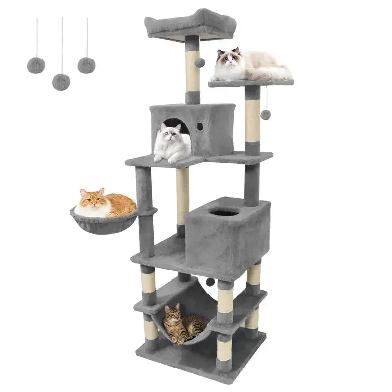 66 Inch Tall Cat Tree Multi-Level Cat Tower with 2 Condos Sisal Scratching Posts-Light Gray
66 Inch Tall Cat Tree Multi-Level Cat Tower with 2 Condos Sisal Scratching Posts-Light Gray