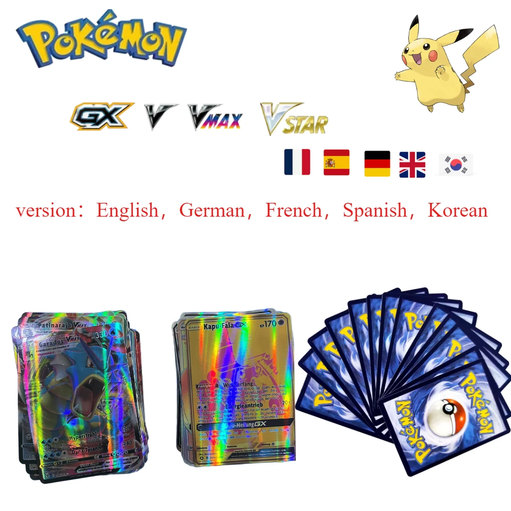 60/100/200pcs newr English Spanish French German Korean Pokemon Cards Vstar V GX MEGA TAG TEAM EX Game Battle Card hot sale
60/100/200pcs newr English Spanish French German Korean Pokemon Cards Vstar V GX MEGA TAG TEAM EX Game Battle Card hot sale