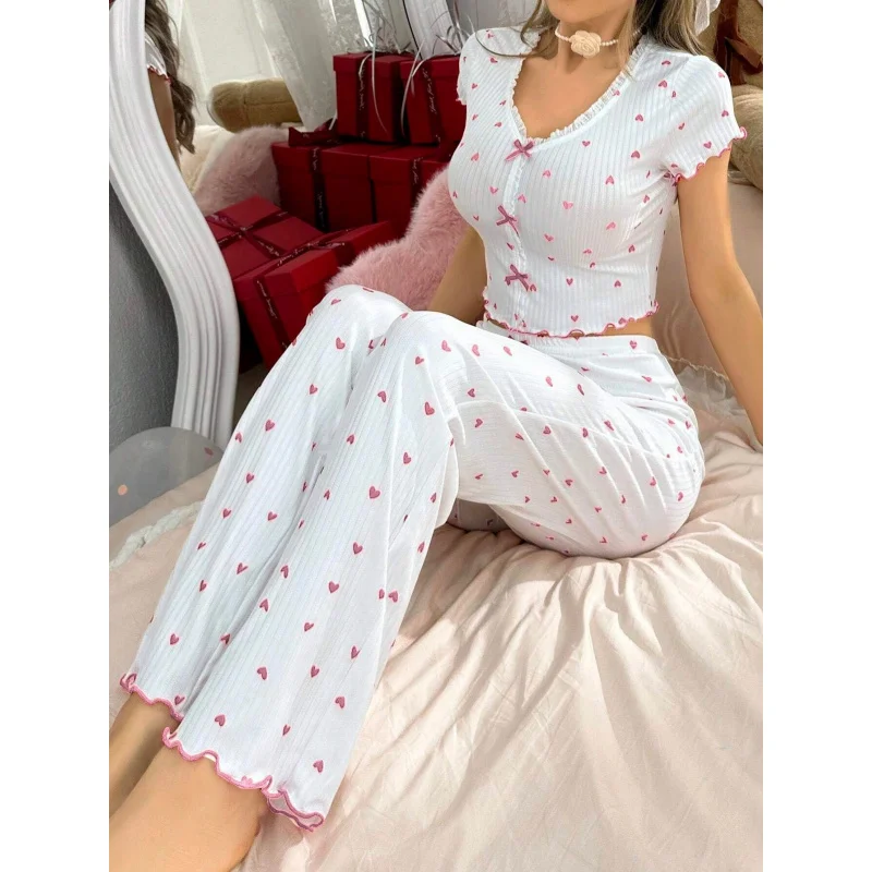 Best-selling home wear in Europe and America with heart printsVShort-sleeved long-pants set can be worn as outerwear, two-piece
Best-selling home wear in Europe and America with heart printsVShort-sleeved long-pants set can be worn as outerwear, two-piece