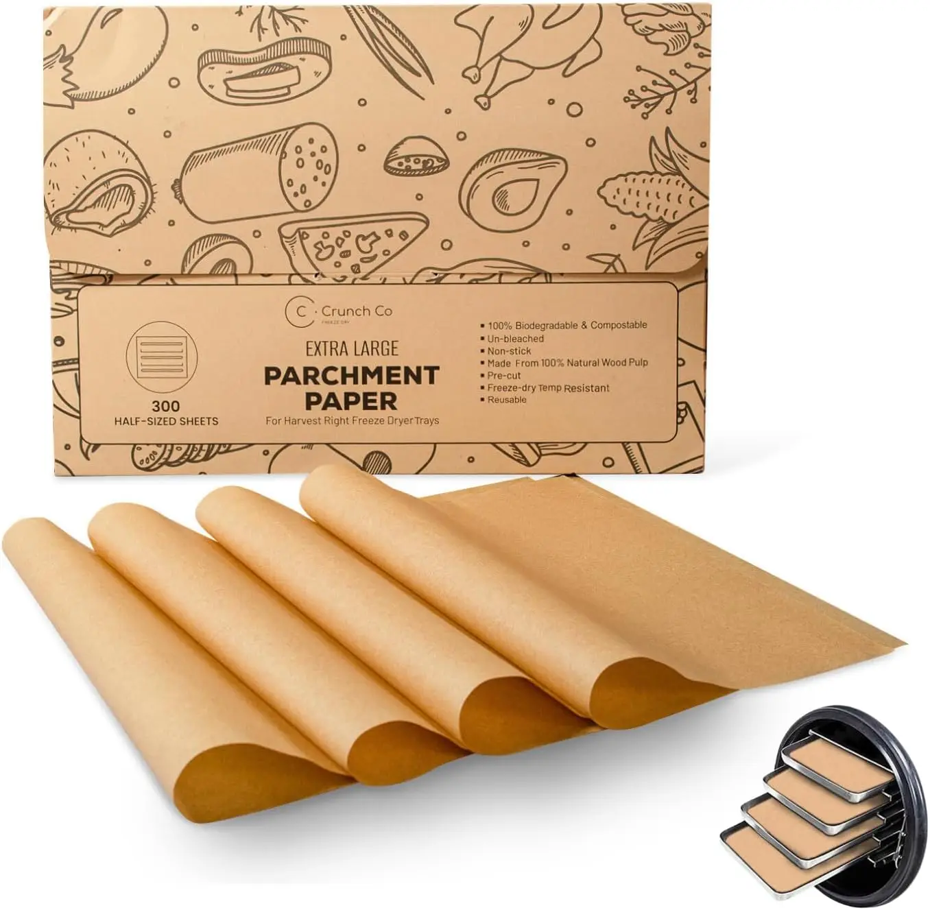 300-упаковка пергаментной бумаги для сублимационной машины Harvest Right (XL — очень большой) (размер половины лотка)
300-упаковка пергаментной бумаги для сублимационной машины Harvest Right (XL — очень большой) (размер половины лотка)